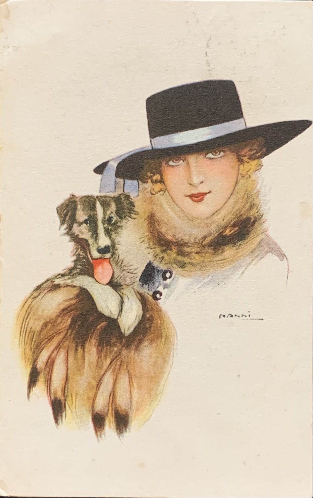 Donnina con pelliccia e cagnolino 1917 (Giovanni Nanni)
