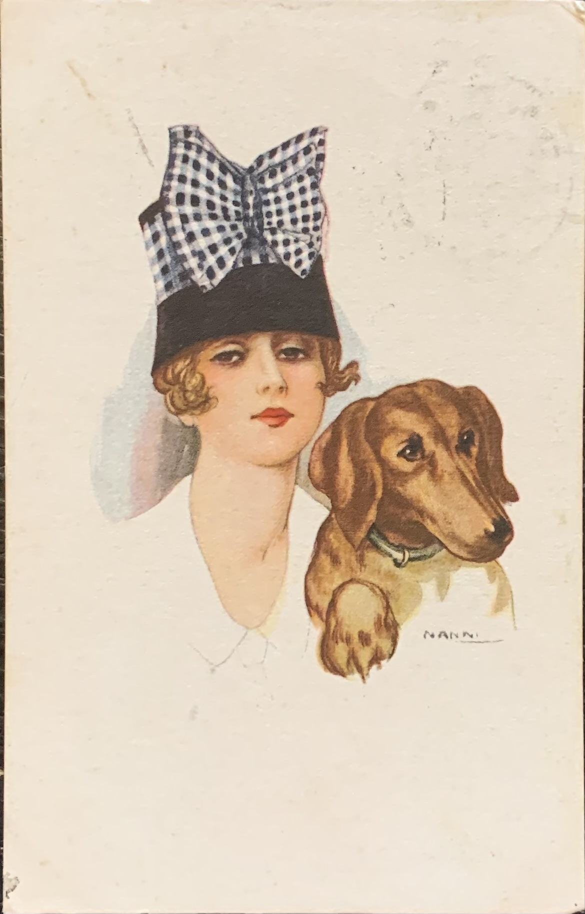 Donnina in blu con cagnolino 1917 (Giovanni Nanni)