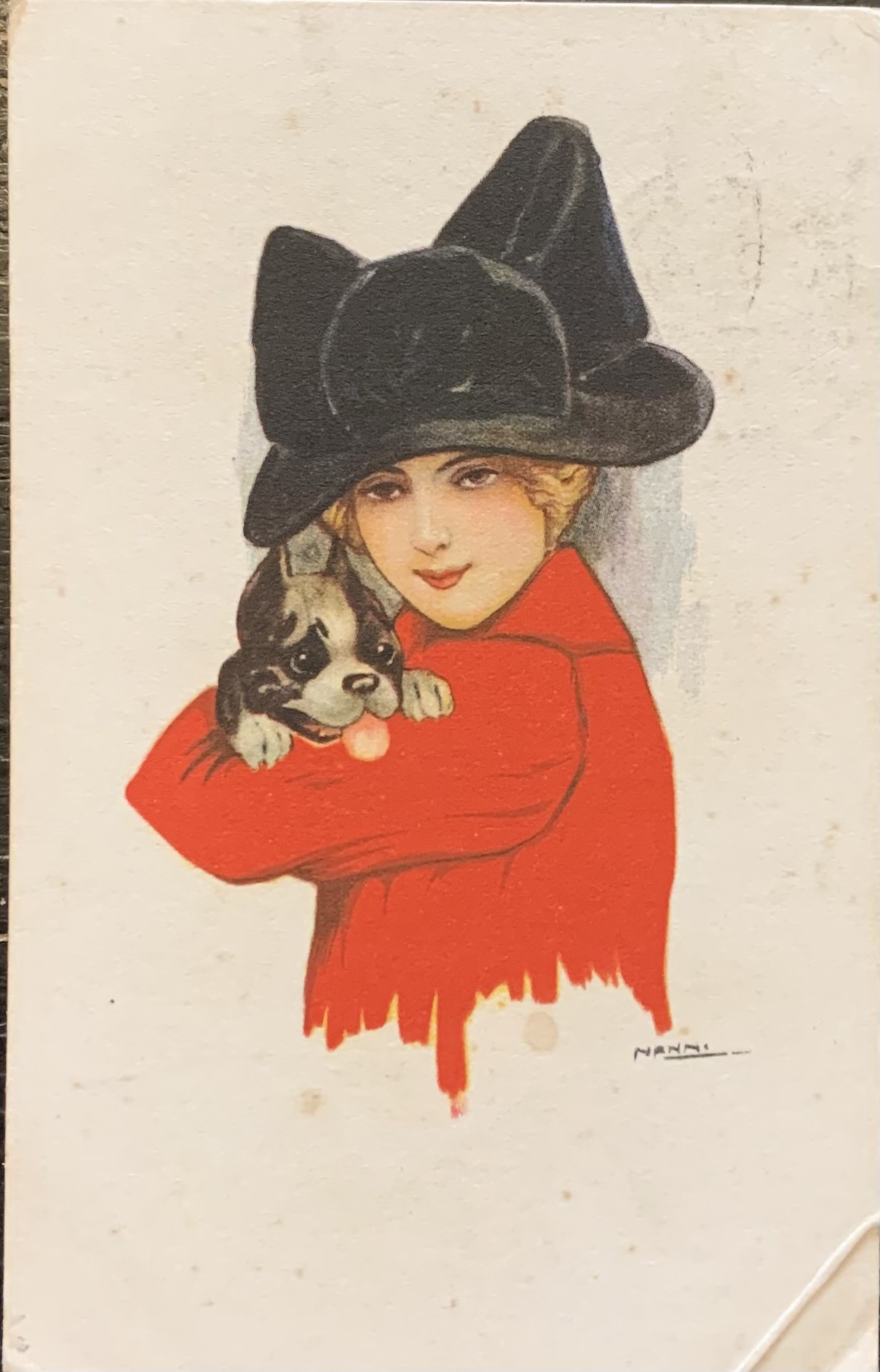 Donnina in rosso con cagnolino 1917 (Giovanni Nanni)