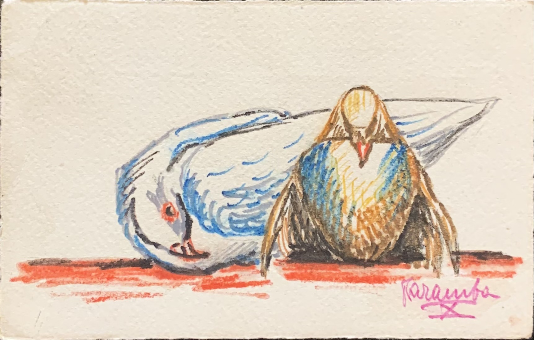 Futurismo. Disegno originale di Osvaldo Bot. Coppia di uccelli. Firmato …