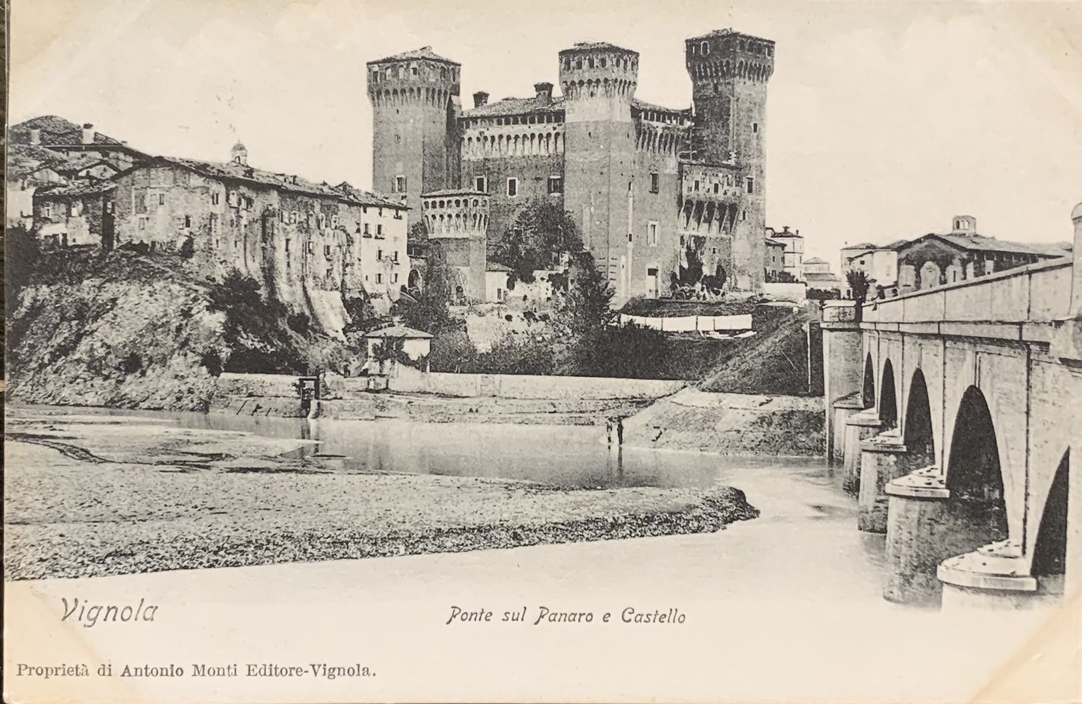 Vignola (Modena). Ponte sul Panaro e Castello 1906