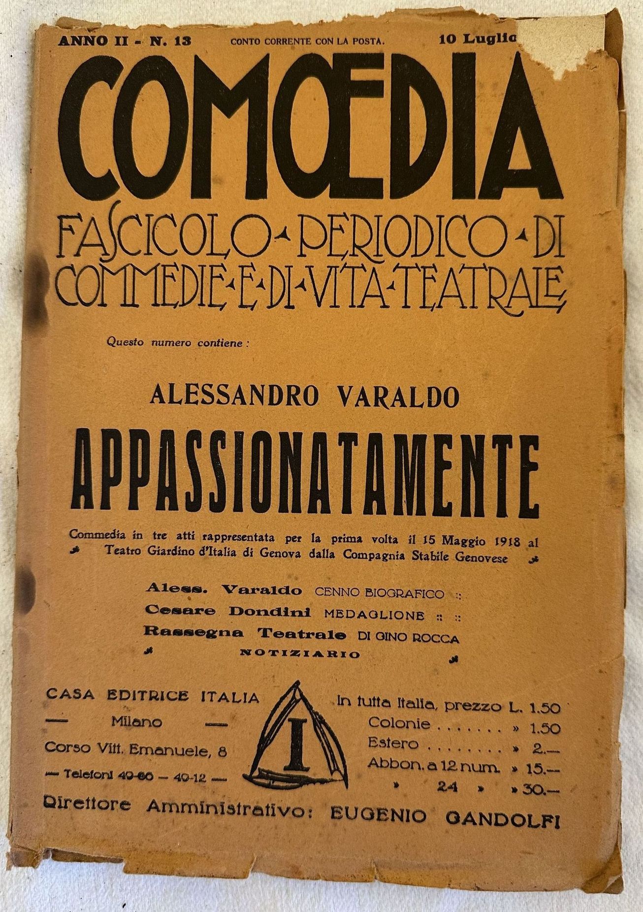 10 LUGLIO 1920 COMOEDIA FASCICOLO PERIODICO DI COMMEDIE STRANIERE DI …