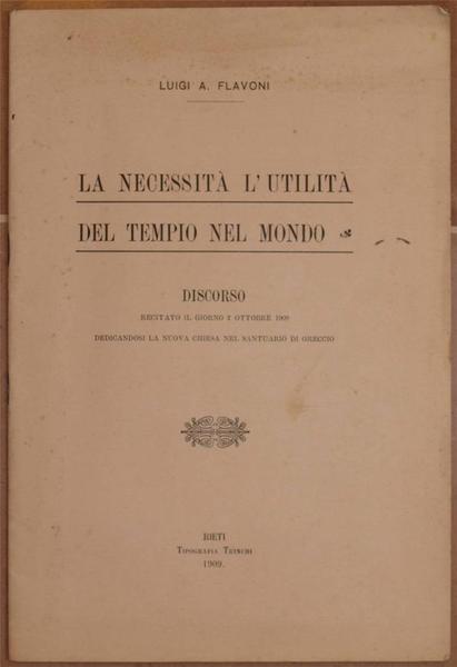 LA NECESSITA L'UTILITA DEL TEMPIO NEL MONDO DISCORSO RECITATO IL …
