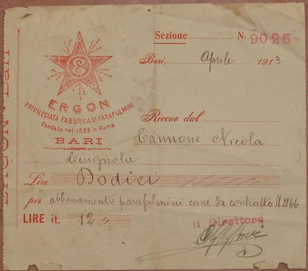 ERGON PRIVILEGIATA FABBRICA DI PARAFULMINI FONDATA NEL 1889 IN ROMA …