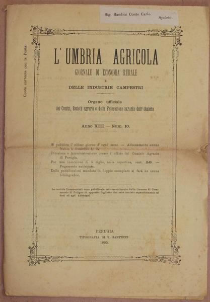 L'UMBRIA AGRICOLA GIORNALE DI ECONOMIA RURALE E DELLE INDUSTRIE CAMPESTRI …