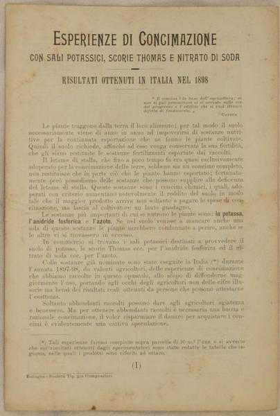 ESPERIENZE DI CONCIMAZIONE CON SALI POTASSICI, SCORIE THOMAS E NITRATO …