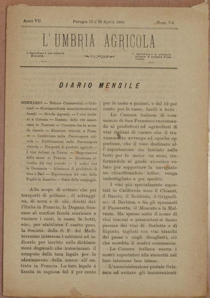 L'UMBRIA AGRICOLA GIORNALE DI ECONOMIA RURALE E DELLE INDUSTRIE CAMPESTRI …