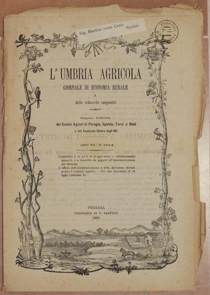 L'UMBRIA AGRICOLA GIORNALE DI ECONOMIA RURALE E DELLE INDUSTRIE CAMPESTRI …