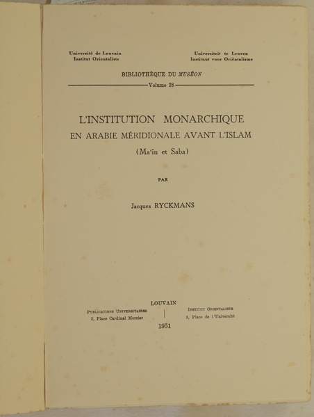 INSTITUTION MONARCHIQUE EN ARABIE MERIDIONALE AVANT L'ISLAM (MA'IN ET SABA)