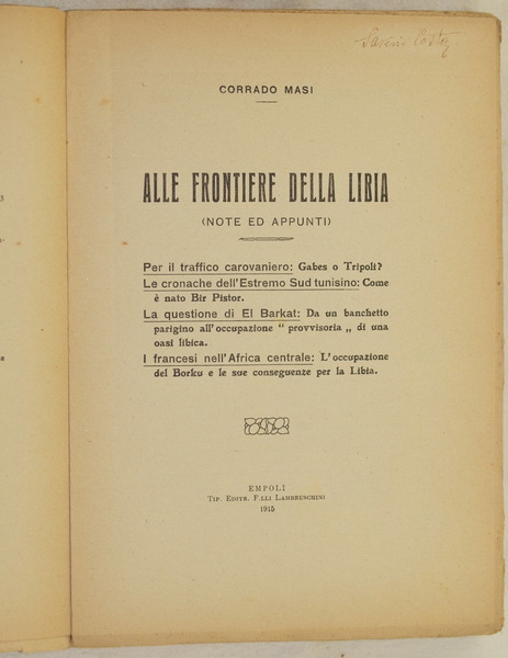 ALLE FRONTIERE DELLA LIBIA (NOTE ED APPUNTI)