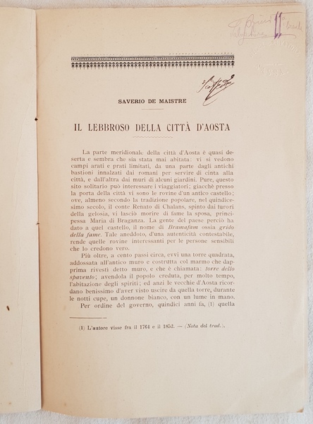 L'ULTIMO ABENCERAGE DI CHATEAUBRIAND - IL LEBBROSO DELLA CITTA D'AOSTA