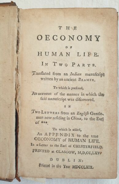 THE OECONOMY OF HUMAN LIFE TRANSLATED FROM THE INDIAN MANUSCRIPT …