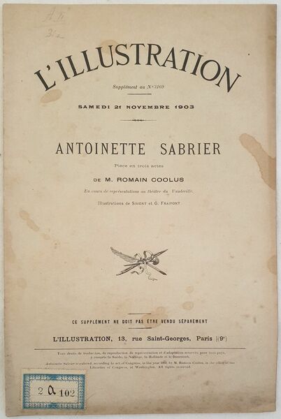 L'ILLUSTRATION SUPPLEMENT AU N. 3169 SAMEDI 21 NOVEMBRE 1903 ANTOINETTE …