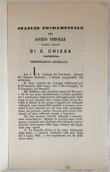 STATUTO FONDAMENTALE PEL GOVERNO TEMPORALE DEGLI STATI DI S. CHIESA