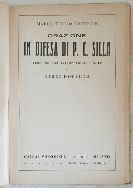 ORAZIONE IN DIFESA DI P. C. SILLA VERSIONE CON INTRODUZIONE …