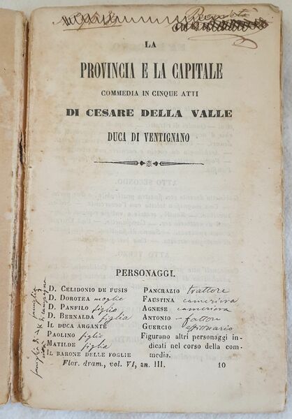 LA PROVINCIA E LA CAPITALE COMMEDIA IN CINQUE ATTI