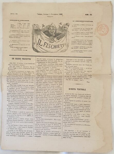 IL FISCHIETTO TORINO GIOVEDI 5 NOVEMBRE 1863 TIP. LETTERARIA