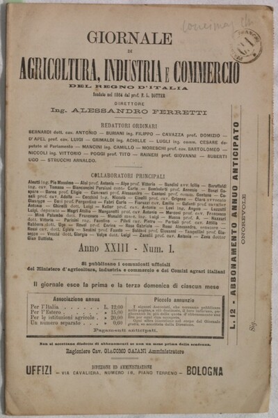 GIORNALE DI AGRICOLTURA, INDUSTRIA E COMMERCIO DEL REGNO D'ITALIA