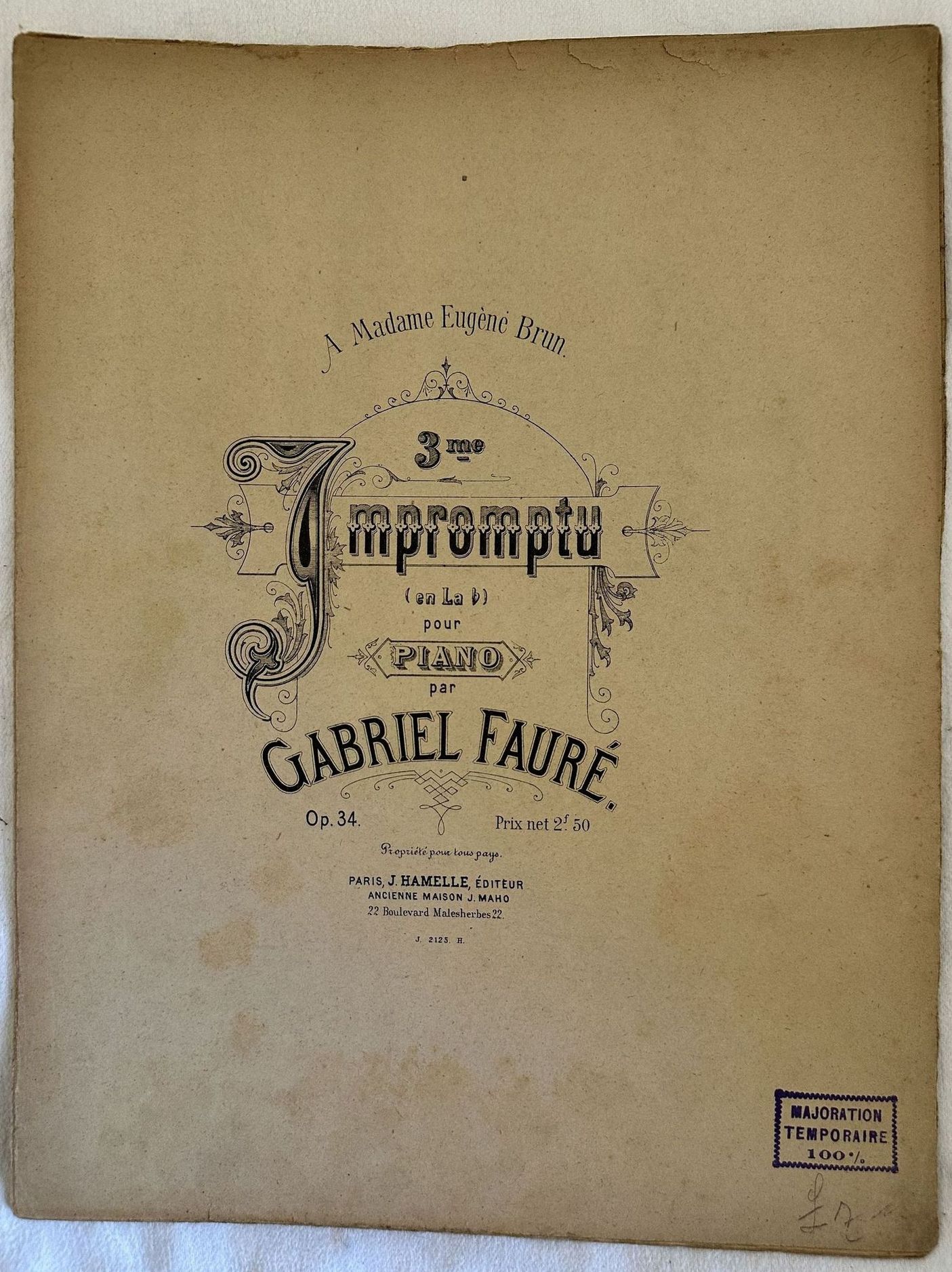 3ME IMPROMPTU (EN LA B) POUR PIANO OP. 34