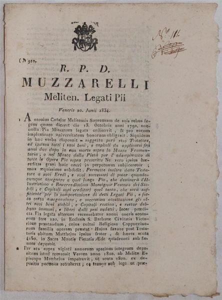 MUZZARELLI PERUSINA FRUCTUUM & DAMNORUM LUNOE 2 JUNII 1834