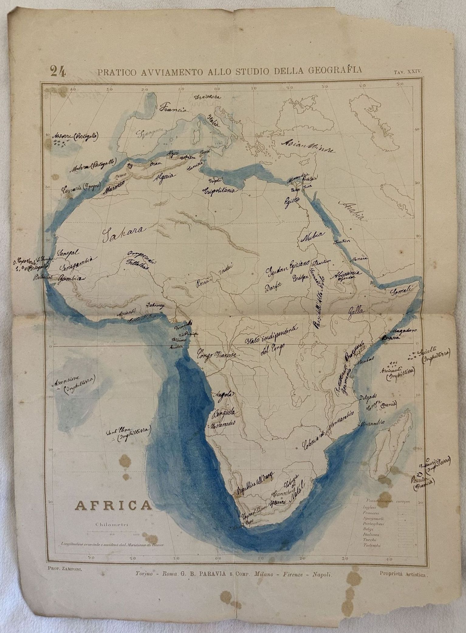 AFRICA MAPPA MANOSCRITTA