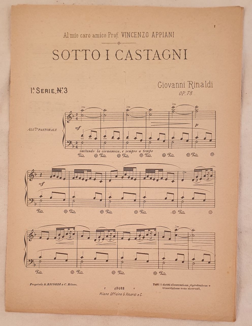 AL MIO CARO AMICO PROF. VINCENZO APPIANI SOTTO I CASTAGNI …