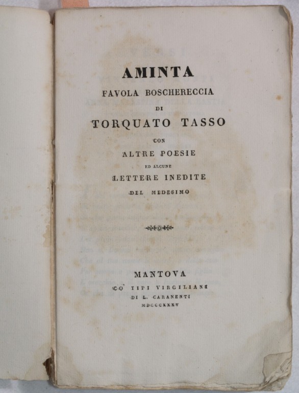 AMINTA FAVOLA BOSCHERECCIA CON ALTRE POESIE ED ALCUN LETTERE INEDITE …