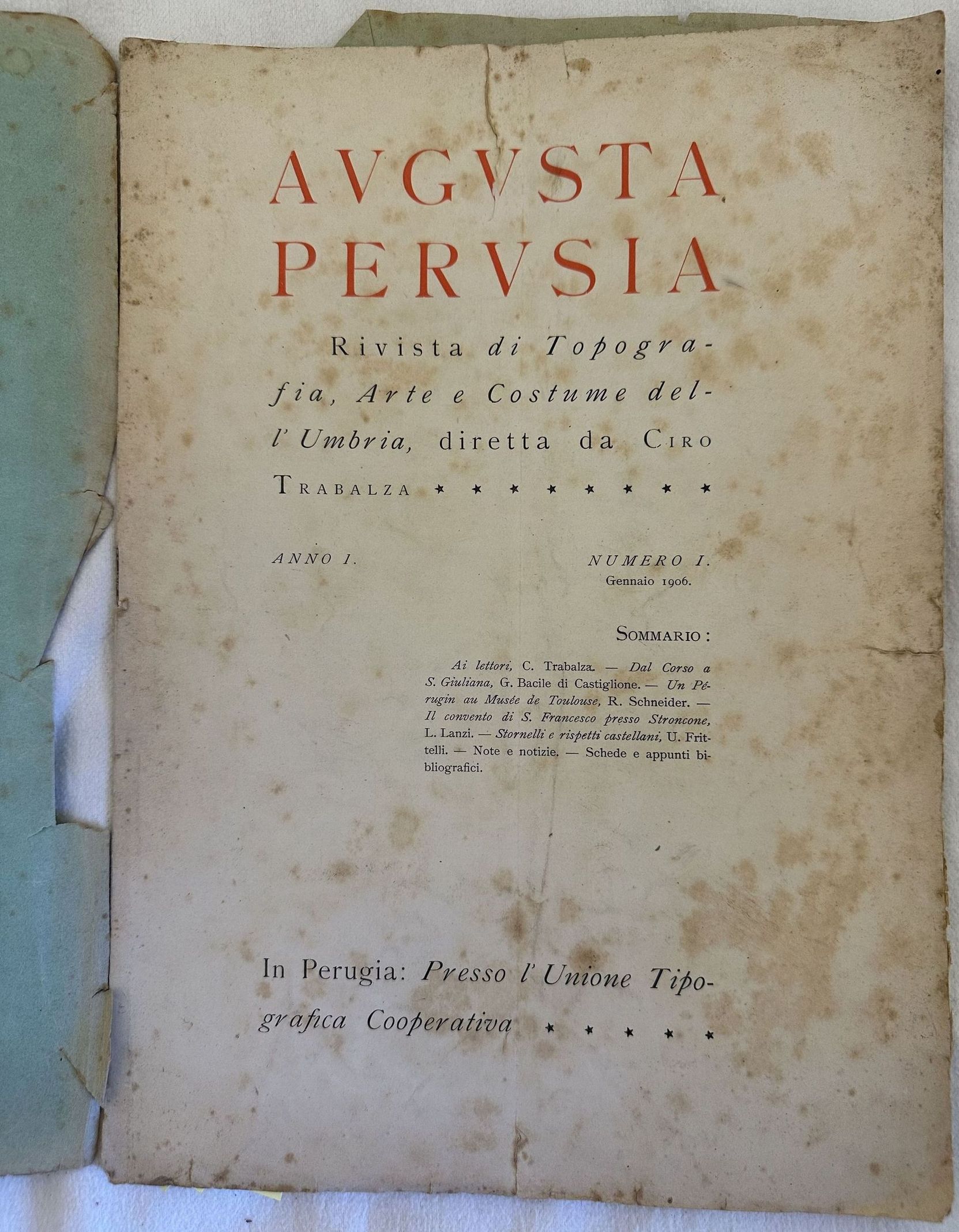 AUGUSTA PERUSIA RIVISTA DI TIOPOGRAFIA ARTE E COSTUME DELL'UMBRIA NUMERO …