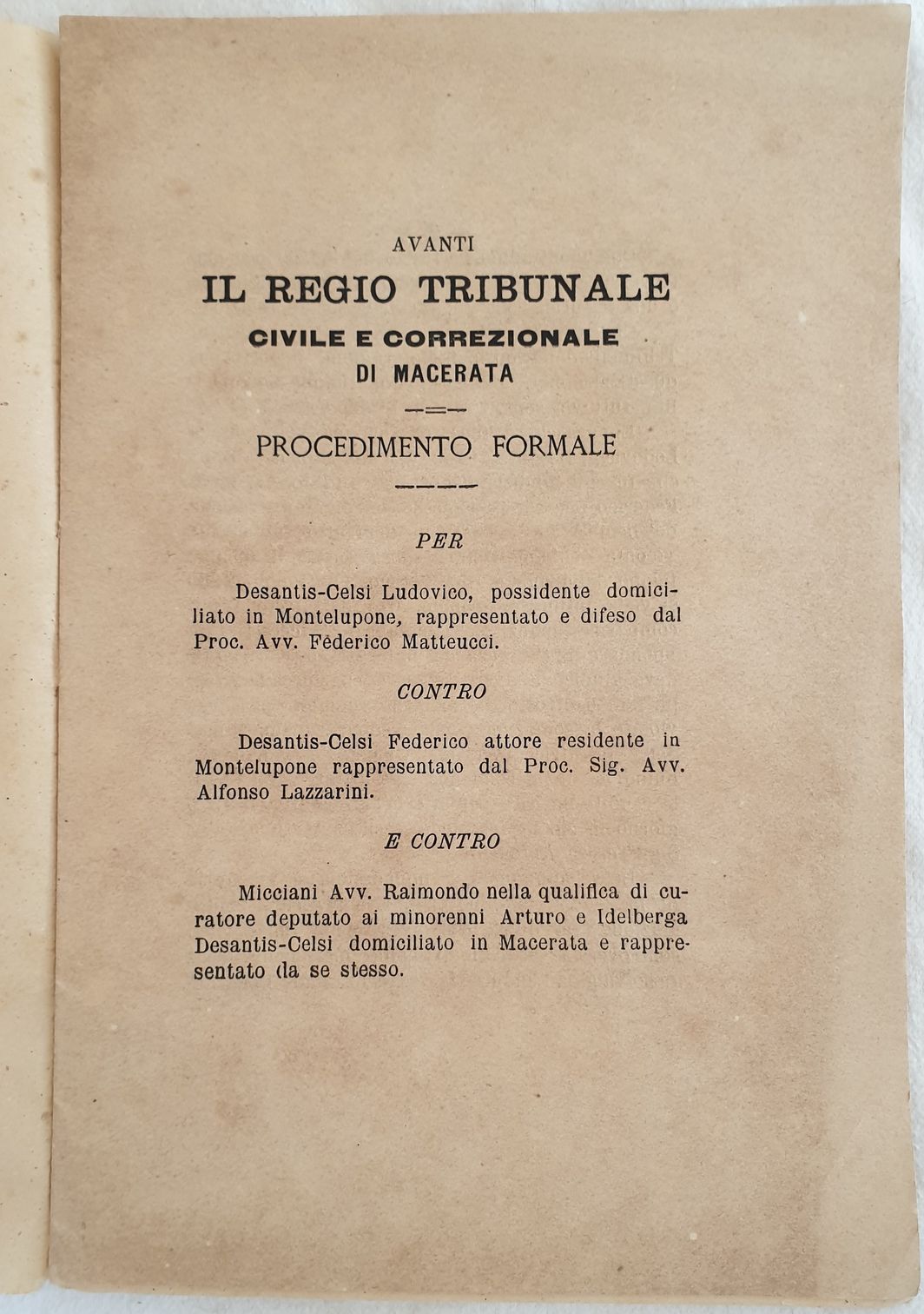 AVANTI IL REGIO TRIBUNALE CIVILE E CORREZIONALE DI MACERATA PROCEDIMENTO …