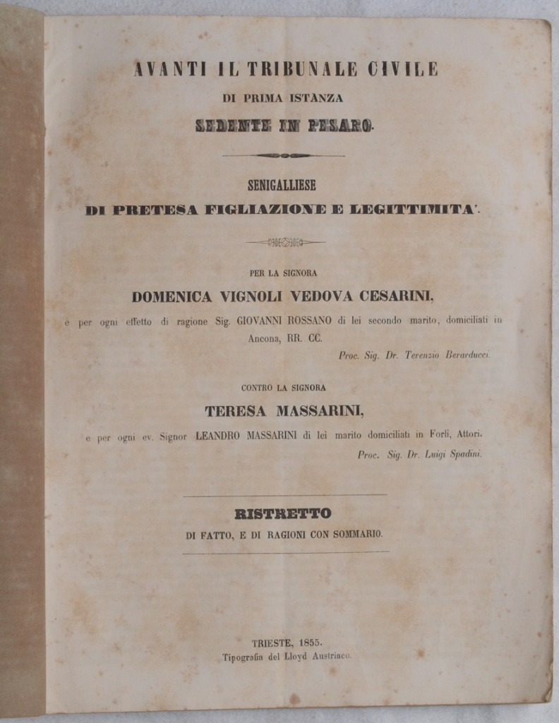AVANTI IL TRIBUNALE CIVILE DI PRIMA ISTANZA SEDENTE IN PESARO …