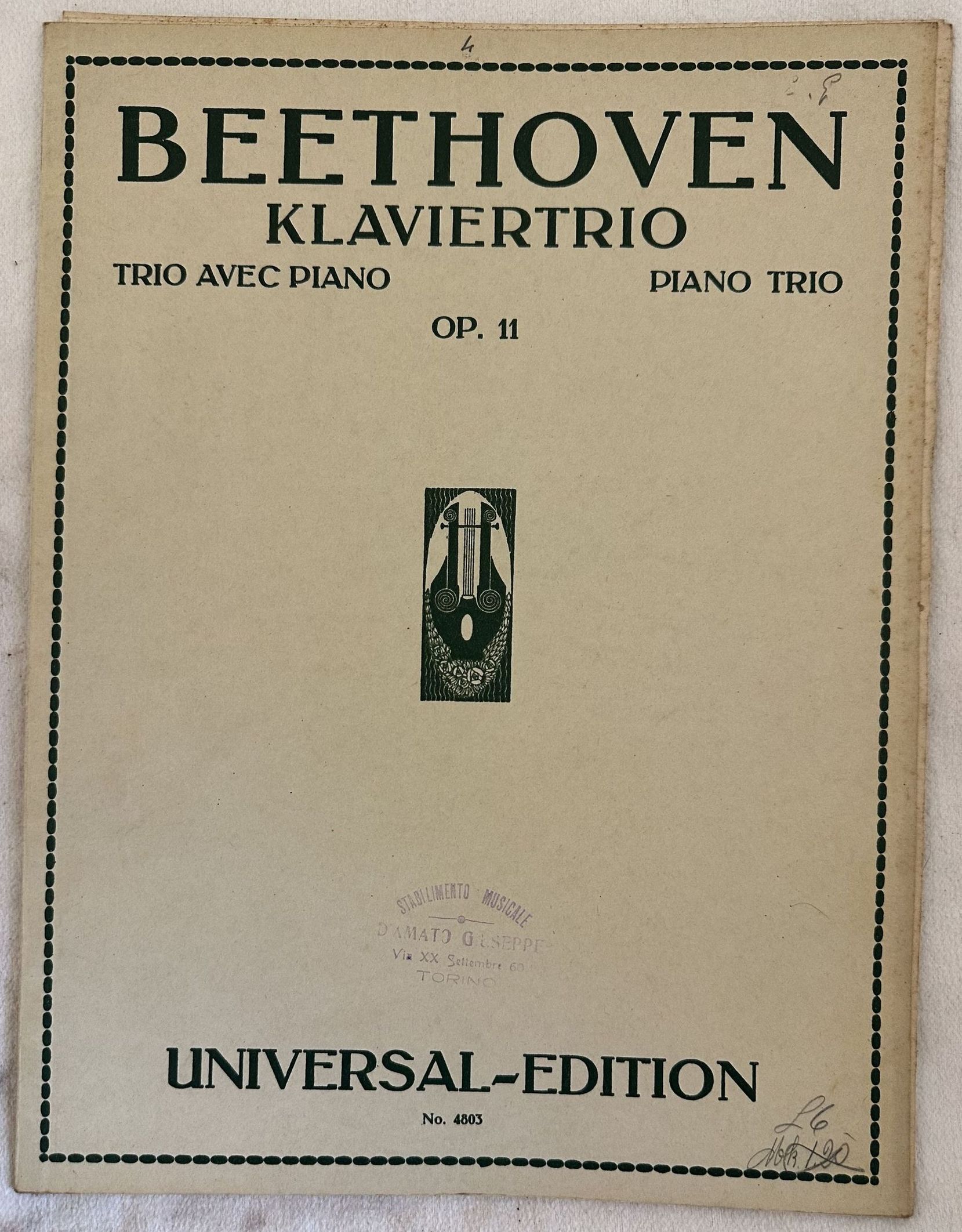BEETHOVEN KLAVER TRIOS 4803 OP. 11 B SI BEMOLLE MAGGIORE