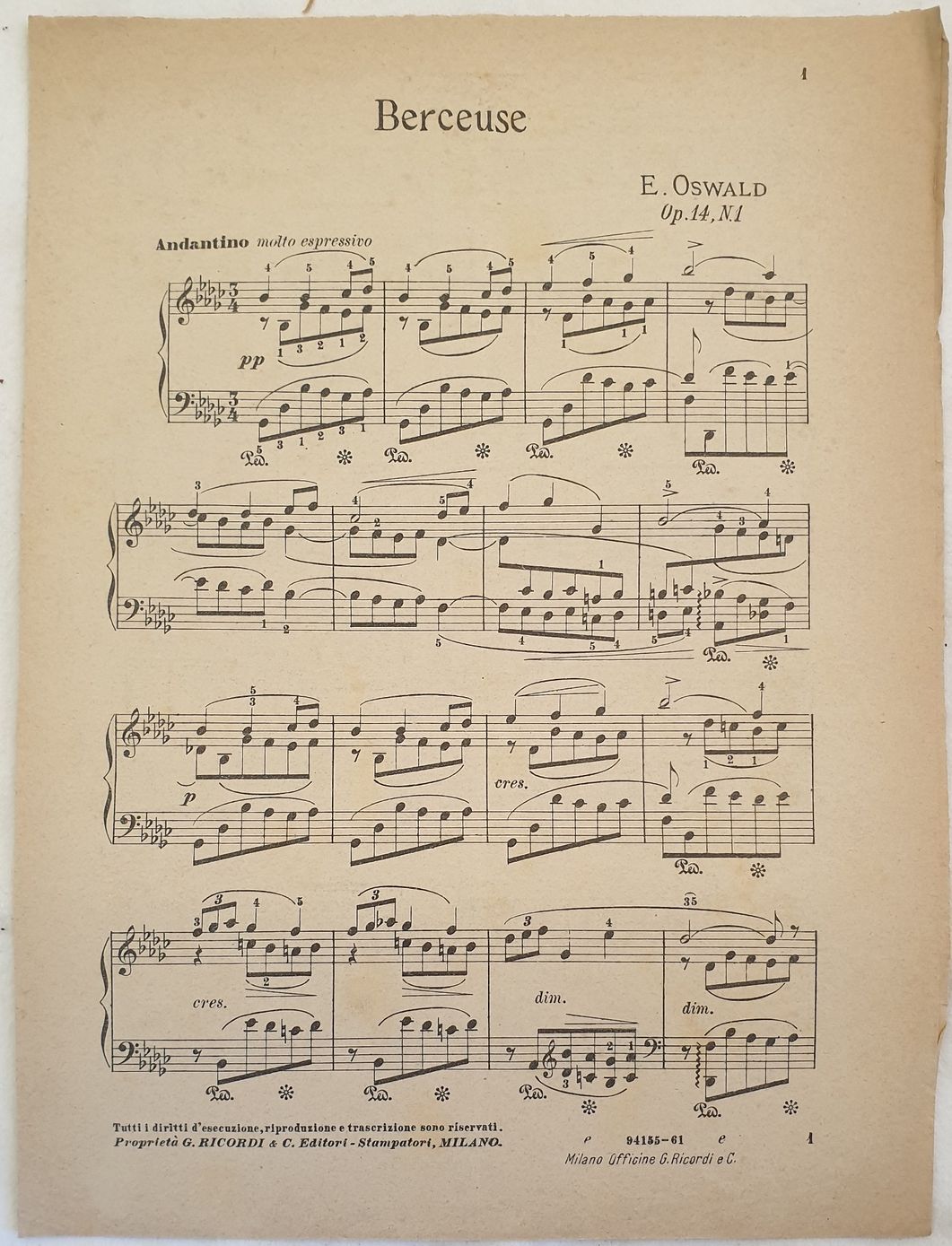 BERCEUSE E. OSWALD OP. 14 N. 1