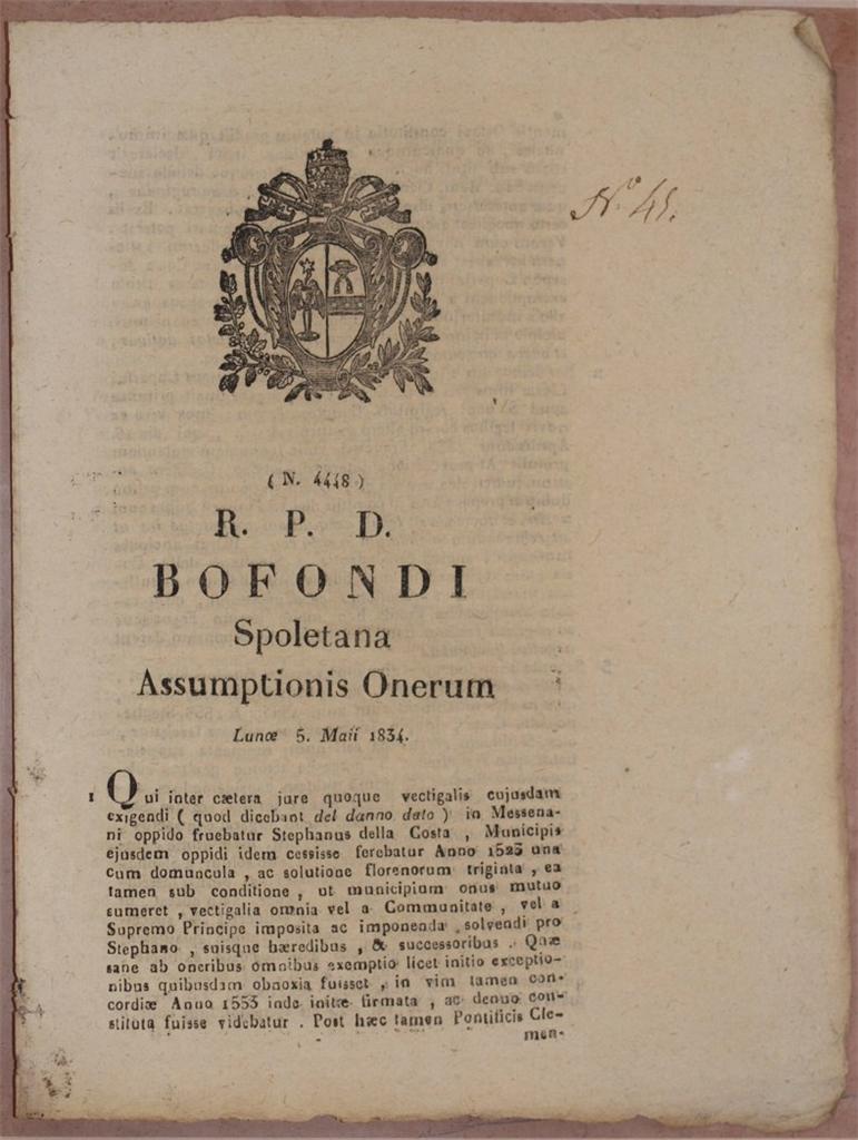 BOFONDI SPOLETANA ASSUMPTIONE ONERUM LUNOE 5 MAII 1834