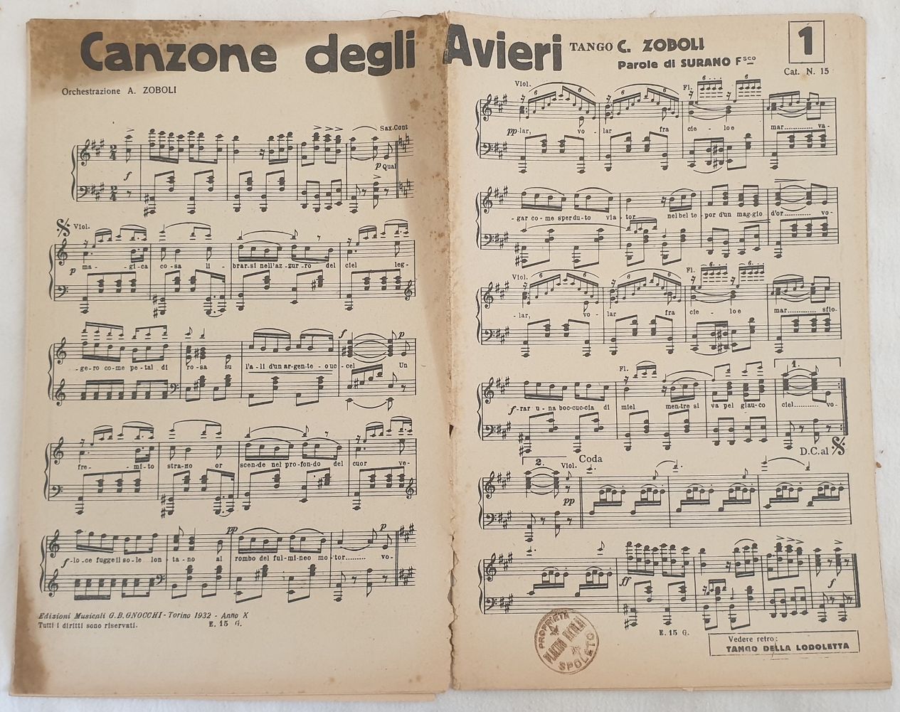 CANZONE DEGLI AVIERI - TANGO DELLA LODOLETTA