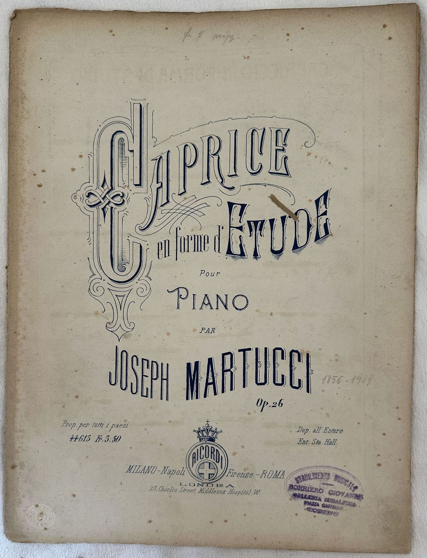 CAPRICE EN FORME D'ETUDE POUR PIANO