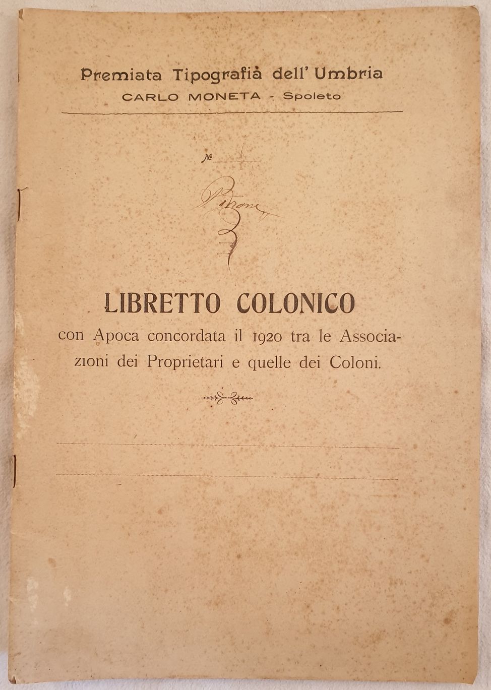 CARLO MONETA - SPOLETO LIBRETTO COLONICO ACON APOCA CONCORDATA IL …