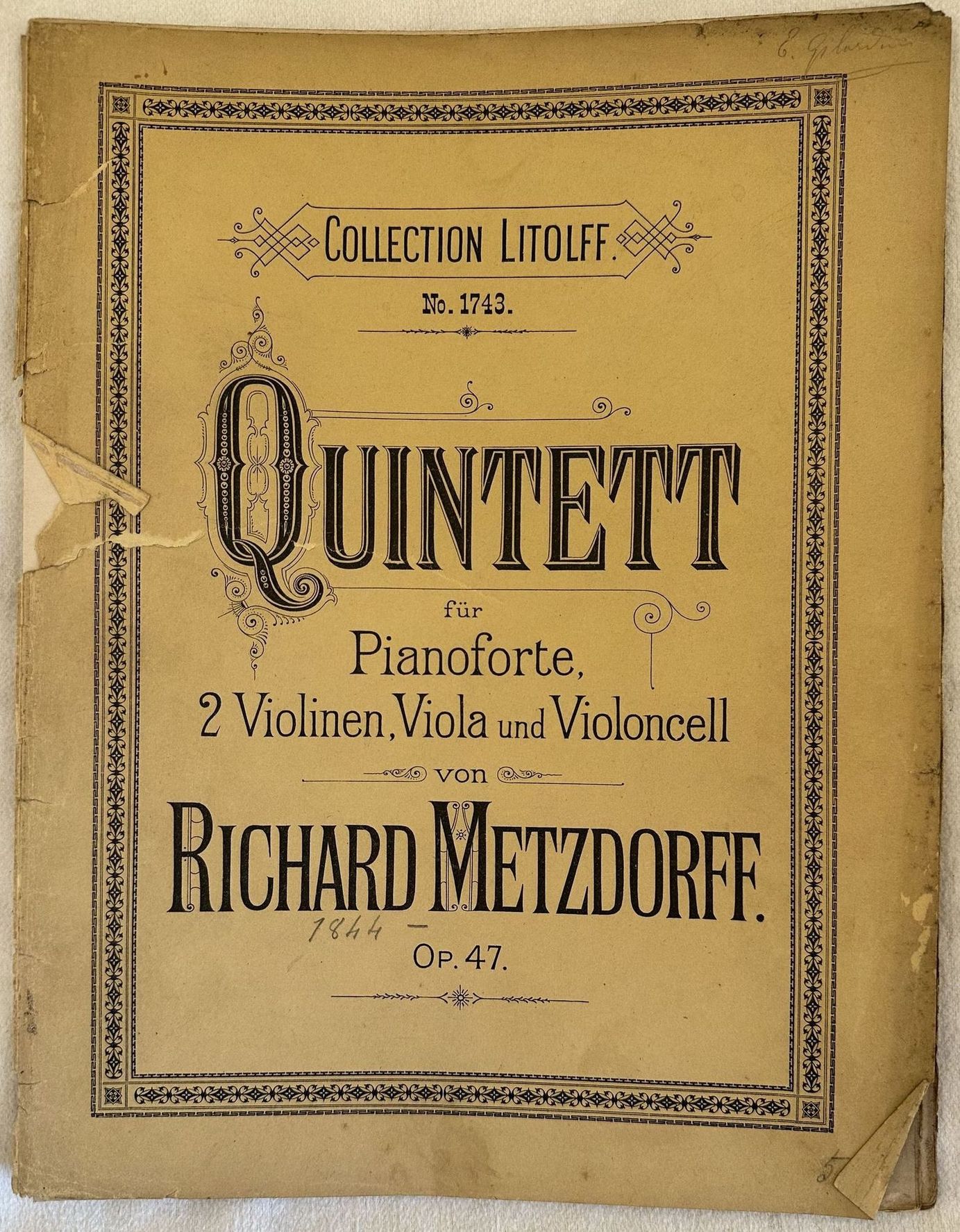 COLLECTION LITOLFF QUINTETT FUR PIANOFORTE 2 VIOLINEN VIOLA UND VIOLONCELL …