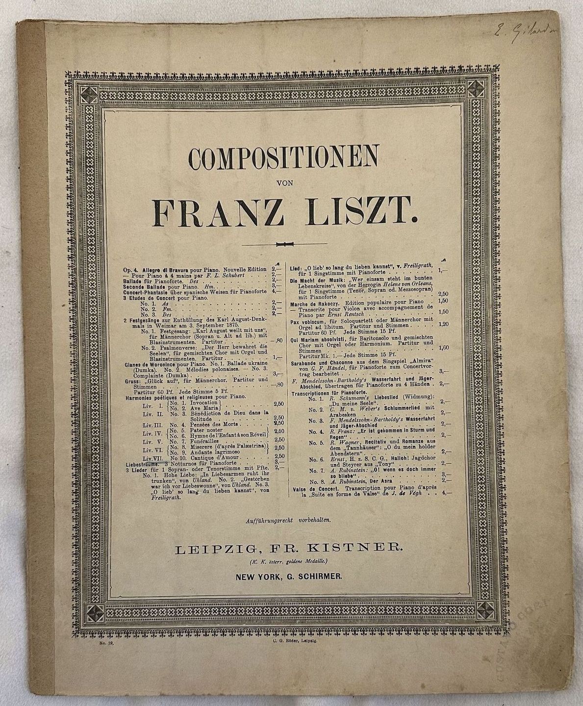 COMPOSITIONEN VON FRANZ LISZT CANTIQUE D'AMOUR