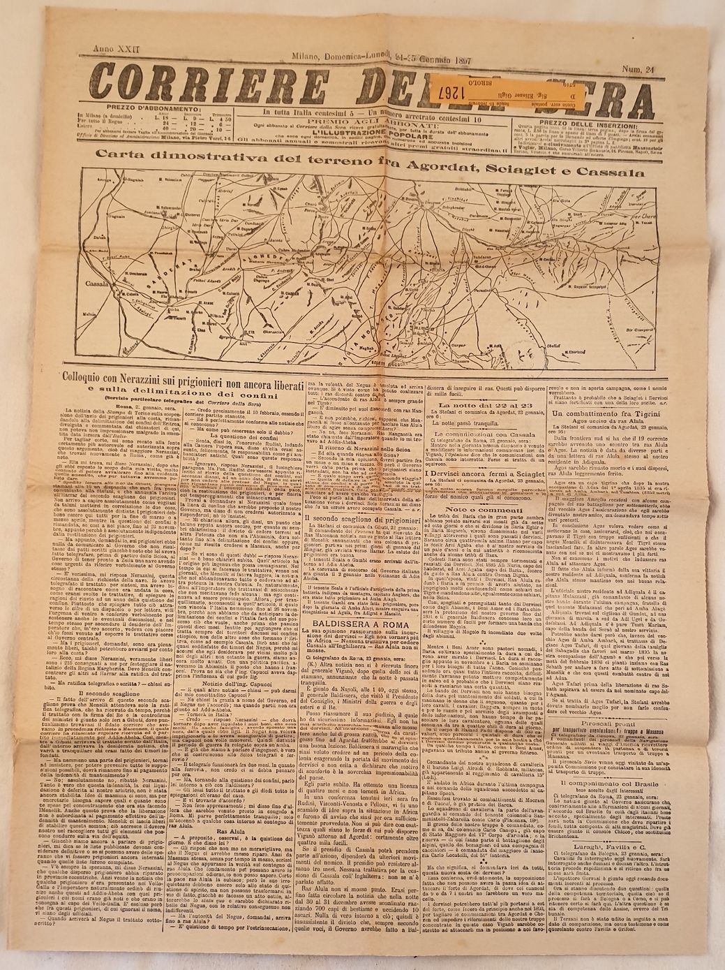 CORRIERE DELLA SERA MILANO DOMENICA LUNEDI 24 25 GENNAIO 1897