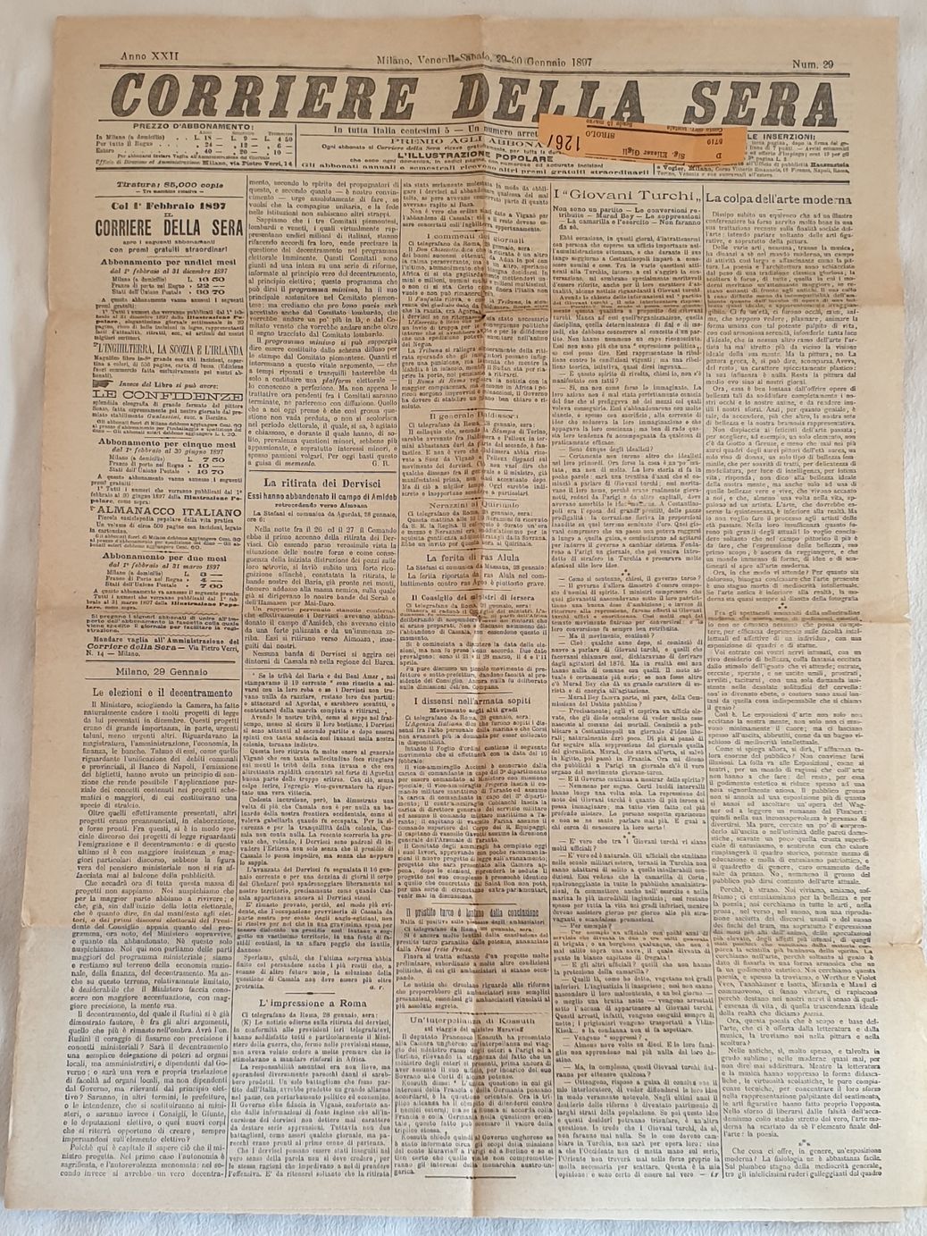 CORRIERE DELLA SERA MILANO VENERDI SABATO 29 30 GENNAIO 1897