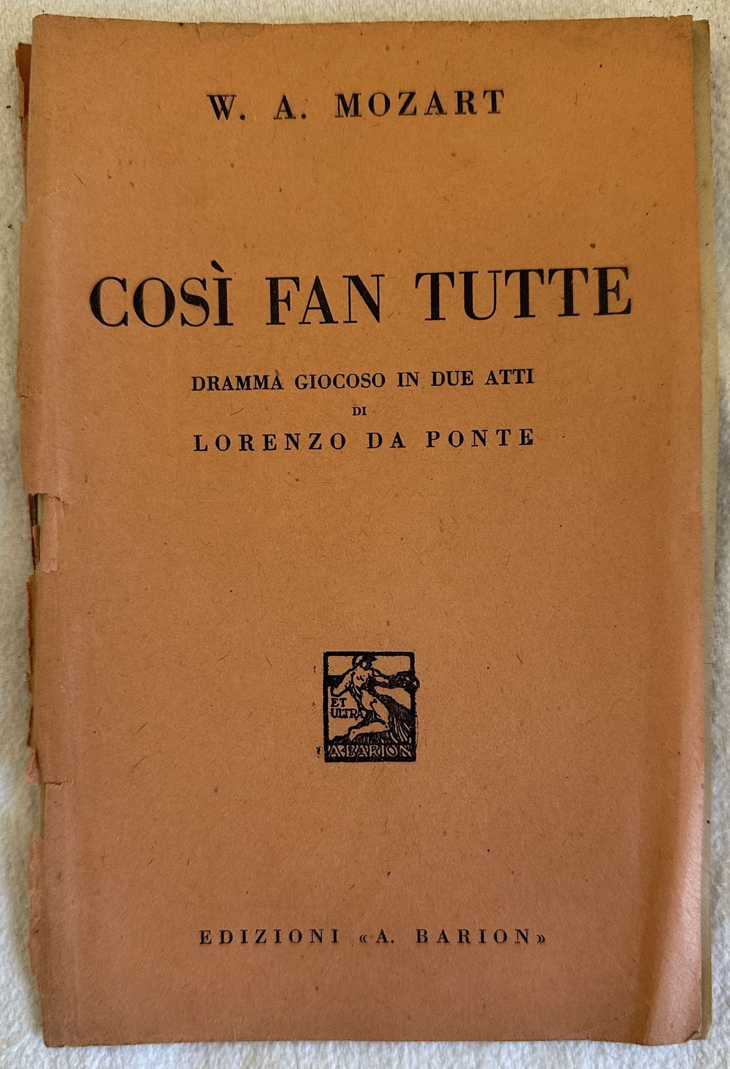 COSI FAN TUTTE OSSIA LA SCUOLA DEGLI AMANTI DRAMMA GIOCOSO …