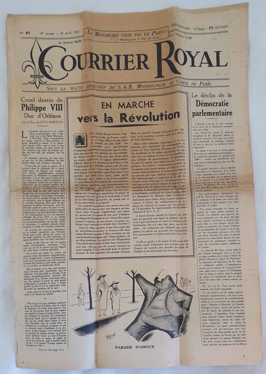COURRIER ROYAL N° 93 - 3° ANNEE - 10 AVRIL …
