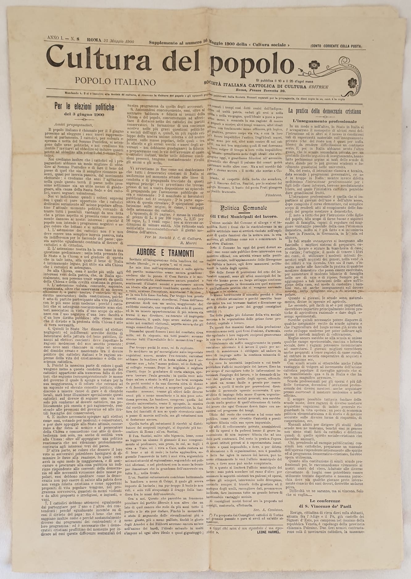 CULTURA DEL POPOLO ROMA 25 MAGGIO 1900