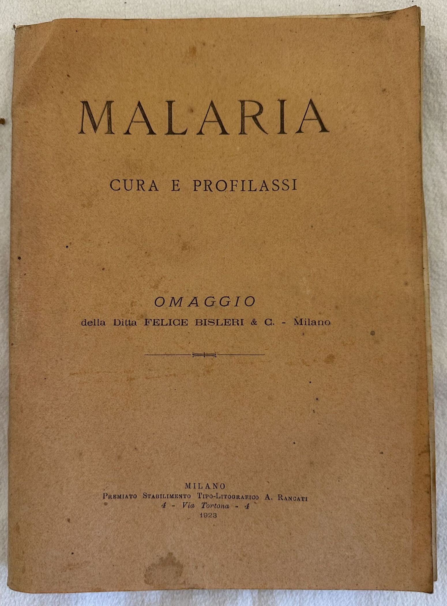 CURA E PROFILASSI DELLA MALARIA (ESPERIMENTI DI CURA E PROFILASSI …