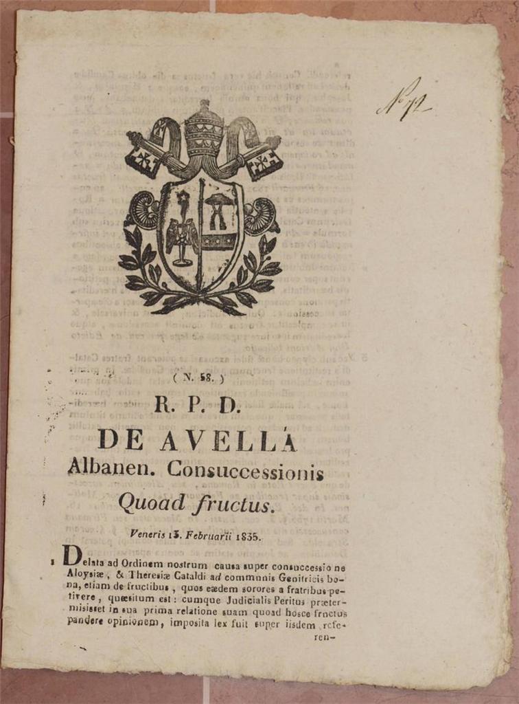 DE AVELLA ALBANEN CONSUCCESSIONIS QUOAD FRUCTUS VENERIS 13 FEBRUARII 1835