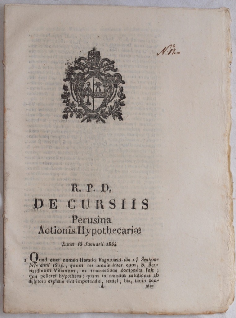 DE CURSIIS PERUSINA ACTIONIS HYPOTHECARIAE LUNAE 13 JANUARII 1834