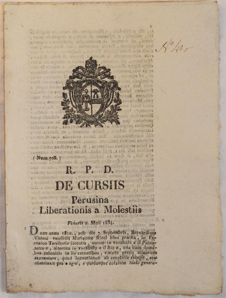 DE CURSIIS PERUSINA LIBERATIONIS A MOLESTIIS VENERIS 2 MAII 1834