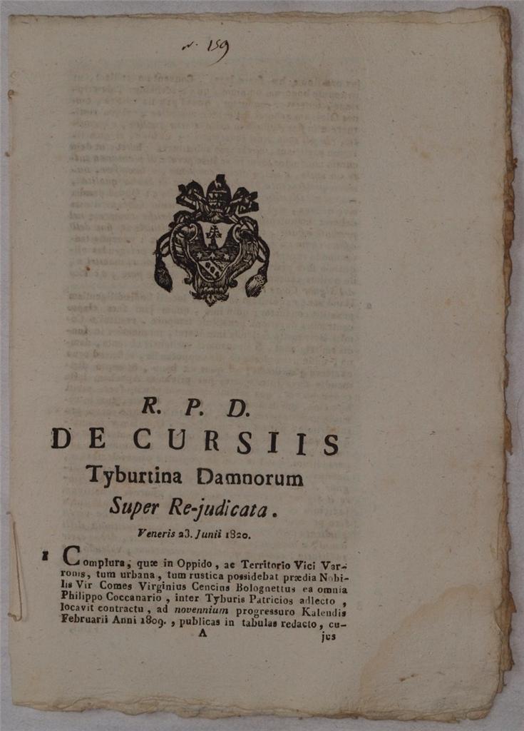 DE CURSIIS TYBURTINA DAMNORUM SUPER RE-JUDICATA VENERIS 23 JUNII 1820