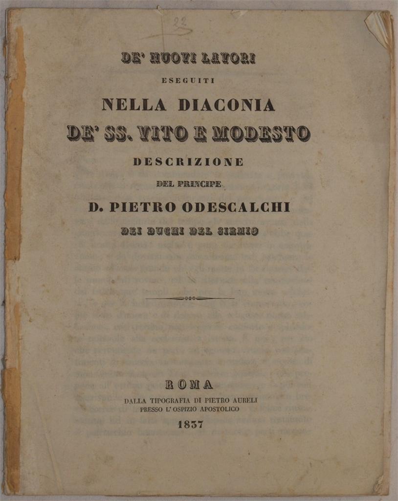 DE NUOVI LAVORI ESEGUITI NELLA DIACONIA DE SS. VITO E …