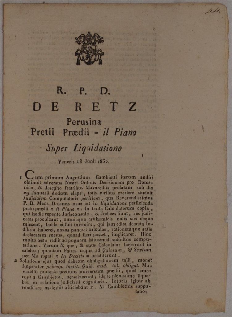 DE RETZ PERUSINA PRETII PRAEDII - IL PIANO SUPER LIQUIDATIONE …